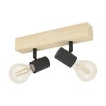 Eglo Plafonnier Townshend 3 Bois Acier Noir | IP20 - Convient pour 2x E27 