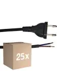 Lot 25x Noxion Euro Câble d’alimentation Noir - C7 Europlug + Extrémités ouvertes - 2m - 2 pole 0,75mm2