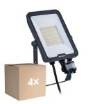 Voordeelpak 4x Philips LED Floodlight Ledinaire BVP167 50W 6000lm 110D - 830-840-865 CCT | IP65 - Bewegings- en Lichtsensor - Symmetrisch