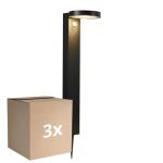 Voordeelpak 3x Nordlux Solar Tuinverlichting Rica Rond Roestvrij Staal Zwart 4.5W 400lm - 830 Warm Wit | Bewegings- en Lichtsensor