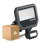 Voordeelpak 4x Ledvance LED Floodlight Aluminium Zwart 17W 2400lm 100D - 840 Koel Wit | IP65 - Bewegings- en Lichtsensor - Symmetrisch